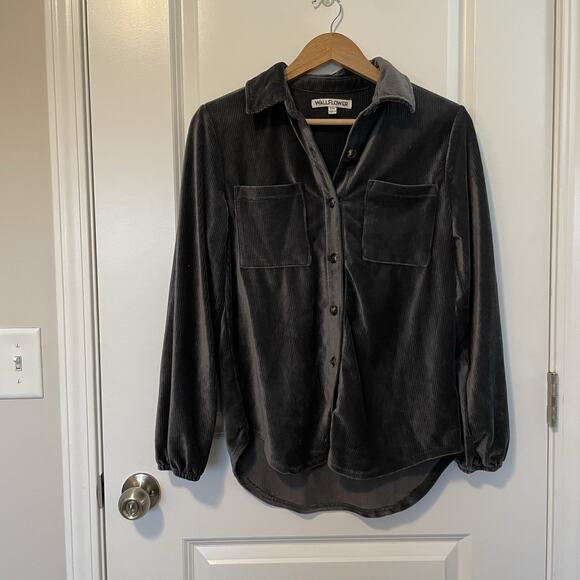 Wallflower Ribbed Velvet Western Grunge 90s Button Down Shirt Women's Sz M Cozy - Picture 2 of 9